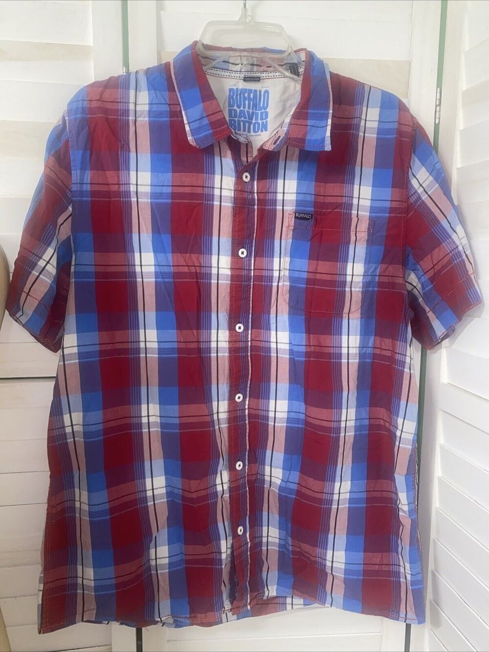 Buffalo David Bitton Menās Short Sleeve Classic Button Down Plaid Shirt X-Large